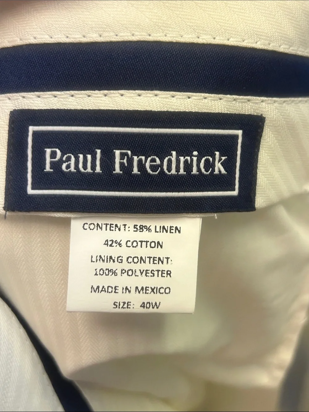 NWT Paul Fredrick White Linen Blend Pleated Men’s Summer Pants Size 40